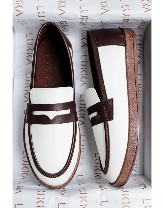 Livya Erkek Beyaz Garnili Suni Deri Loafer Ayakkabı