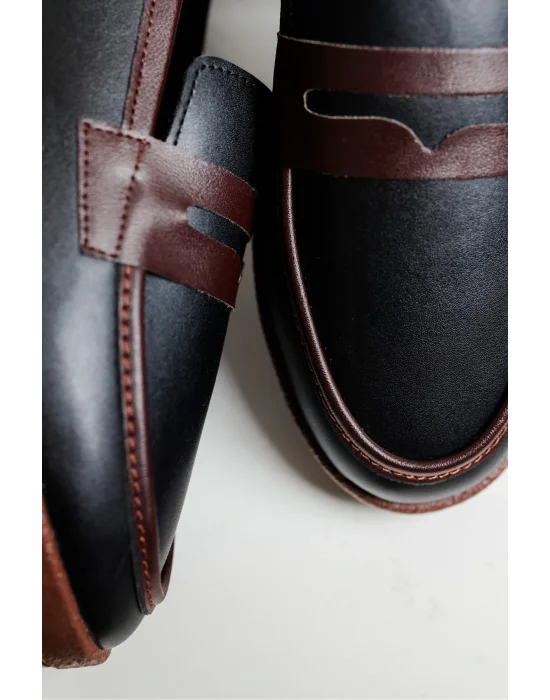 Livya Erkek Siyah Garnili Suni Deri Loafer Ayakkabı