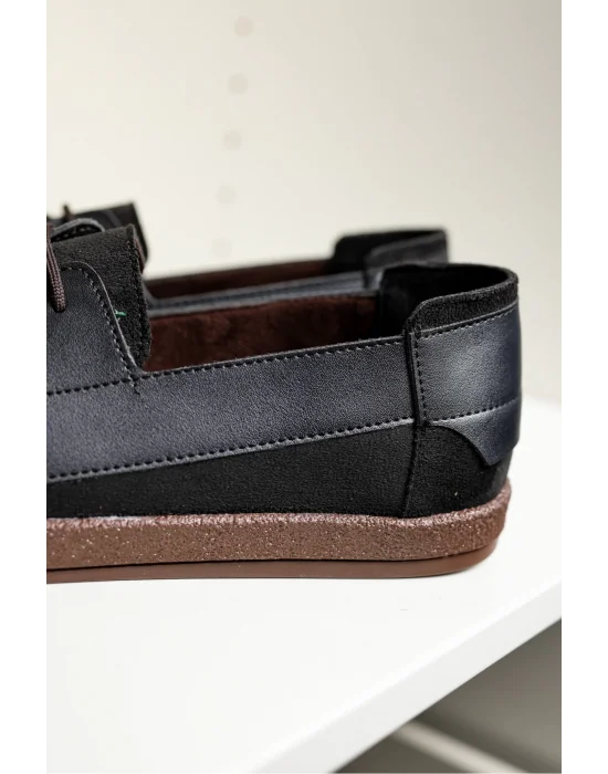 Rosa Erkek Siyah Süet Garnili Bağcıklı Loafer Günlük Casual Ayakkabı