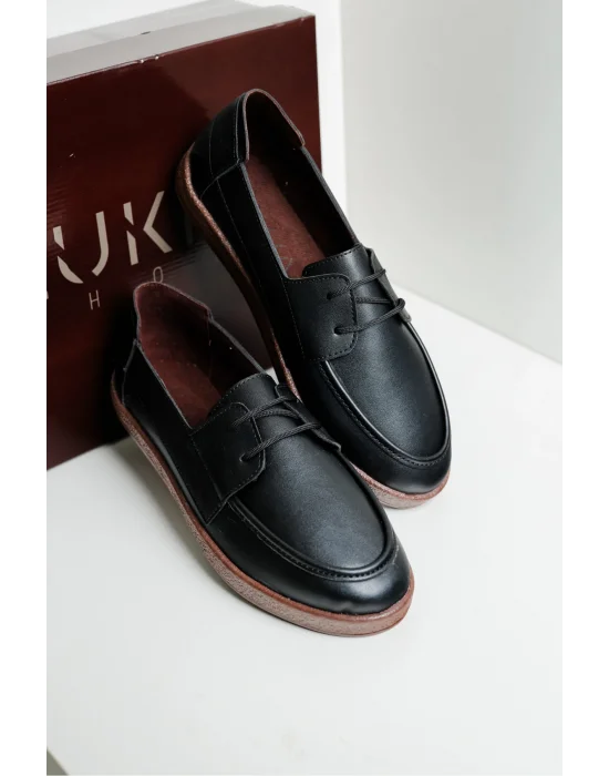 Rosa Erkek Siyah Suni Deri Bağcıklı Loafer Günlük Casual Ayakkabı
