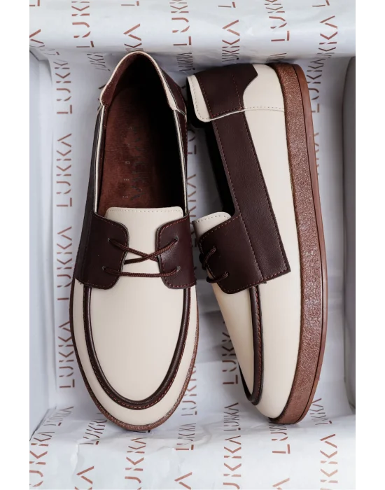 Rosa Erkek Bej Garnili Suni Deri Bağcıklı Loafer Günlük Casual Ayakkabı