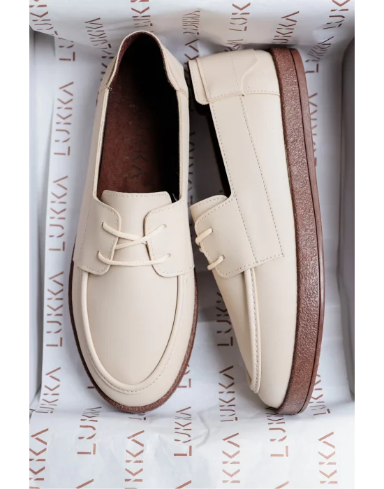 Rosa Erkek Bej Suni Deri Bağcıklı Loafer Günlük Casual Ayakkabı