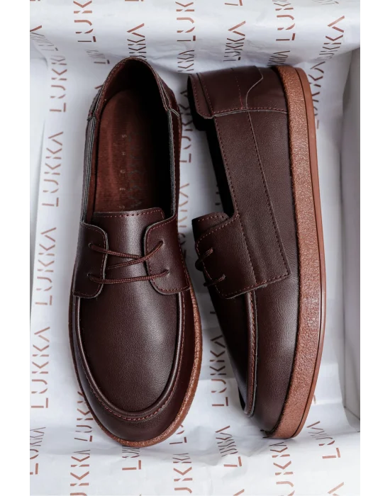 Rosa Erkek Acı Kahve Suni Deri Bağcıklı Loafer Günlük Casual Ayakkabı