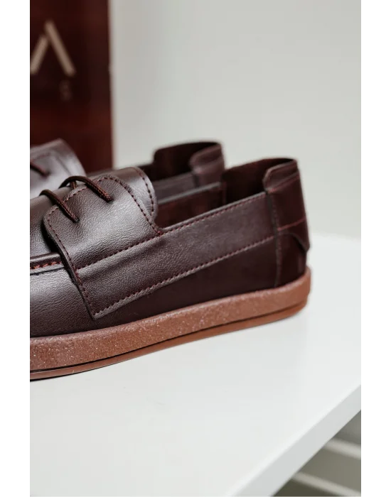 Rosa Erkek Acı Kahve Suni Deri Bağcıklı Loafer Günlük Casual Ayakkabı
