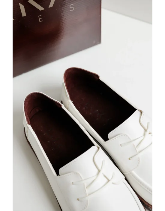 Rosa Erkek Suni Beyaz Deri Bağcıklı Loafer Günlük Casual Ayakkabı