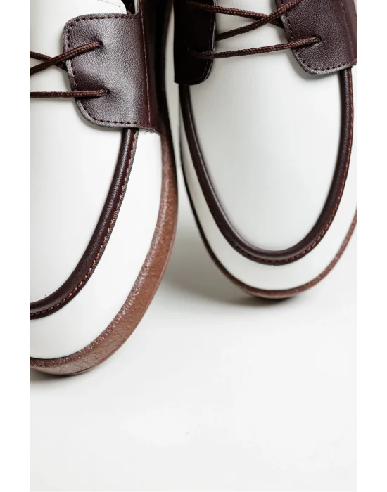 Rosa Erkek Suni Beyaz Garnili Deri Bağcıklı Loafer Günlük Casual Ayakkabı