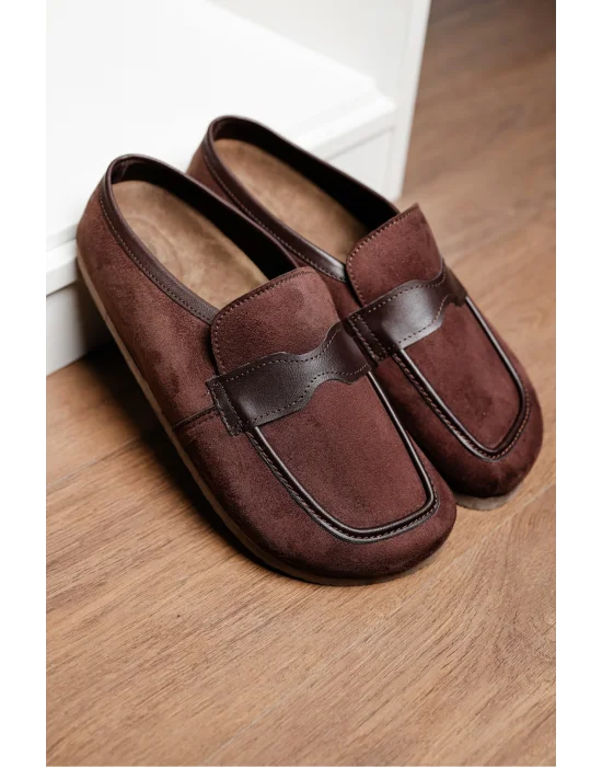 London Erkek Acı Kahve Süet Garnili Sabo Loafer Terlik Ayakkabı