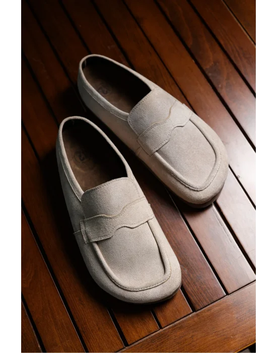 London Erkek Bej Süet Loafer Sabo Loafer Terlik Ayakkabı