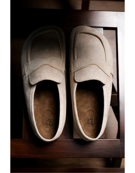 London Erkek Bej Süet Loafer Sabo Loafer Terlik Ayakkabı