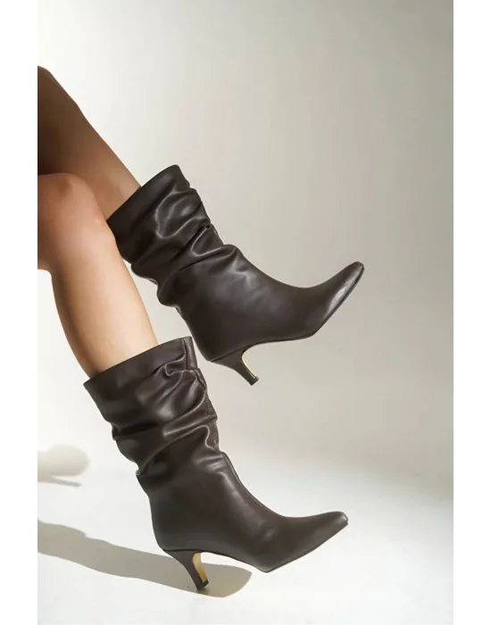 Greek Kadın Acı Kahve Cilt Körüklü Bot