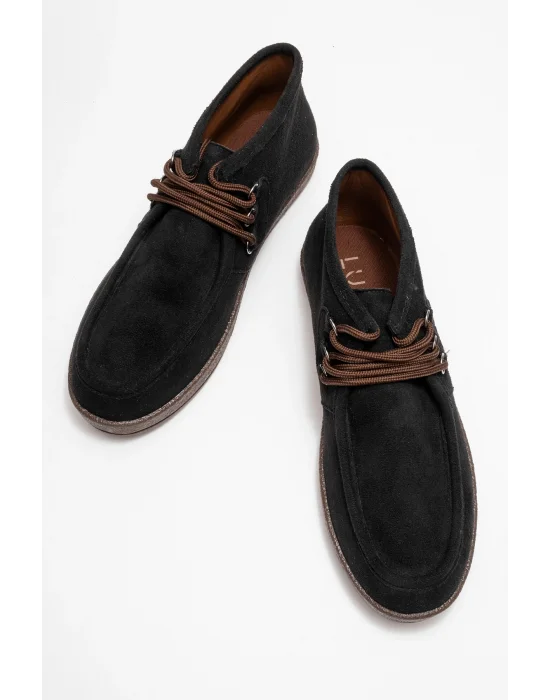 Amy Erkek Siyah Süet Bağcıklı Golf Ayakkabı Bot