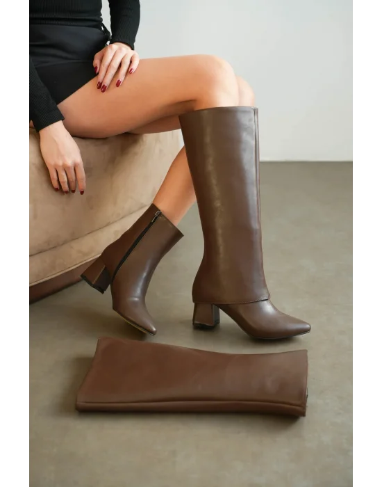 Axel Kadın Kahve Suni Deri Tak Çıkar 5cm Çizme