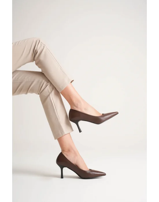 Kadın Adal Acı Kahve Hakiki Deri İç Dış 11cm Topuklu Stiletto