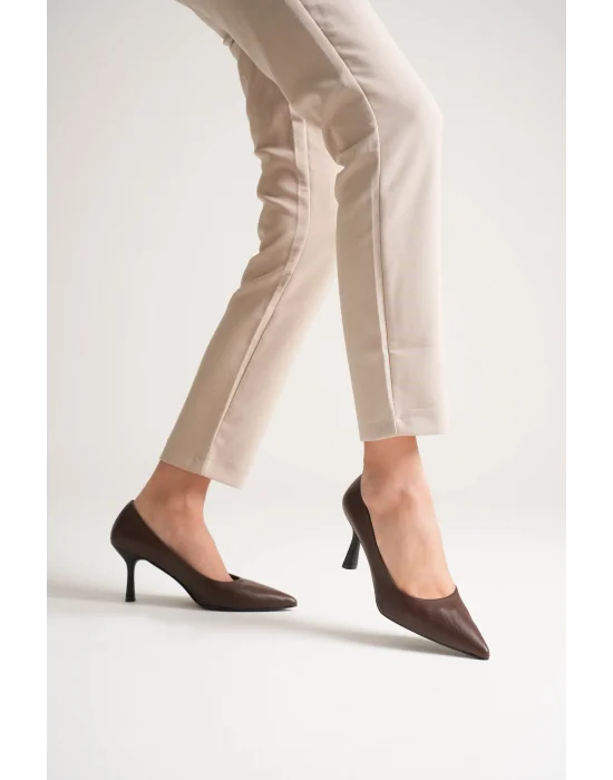 Kadın Adal Acı Kahve Hakiki Deri İç Dış 11cm Topuklu Stiletto