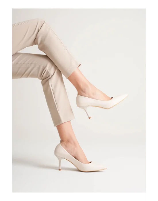 Kadın Adal Bej Hakiki Deri İç Dış 11cm Topuklu Stiletto