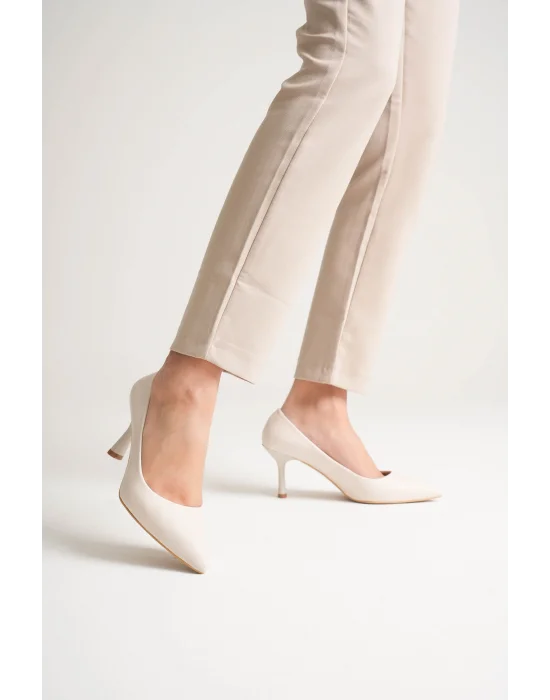 Kadın Adal Bej Hakiki Deri İç Dış 11cm Topuklu Stiletto
