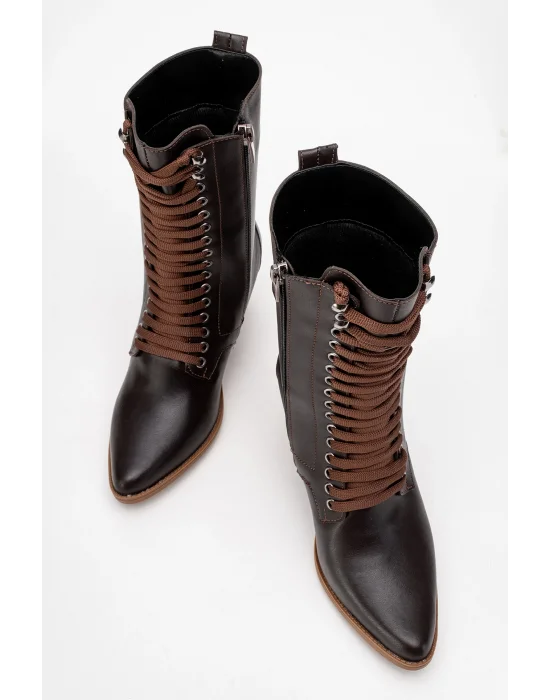 Maria Kadın Acı Kahve Cilt Bağcıklı Postal Western Dallas Bot