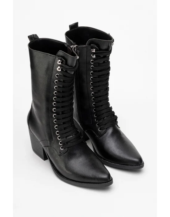 Maria Kadın Siyah Cilt Bağcıklı Postal Western Dallas Bot