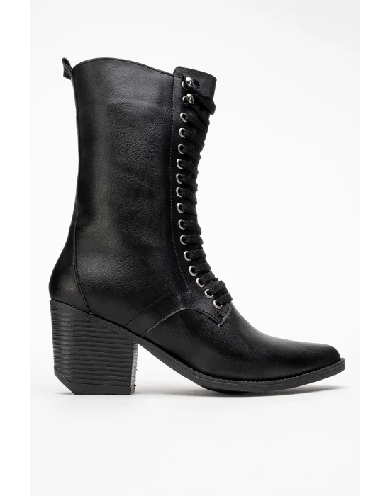 Maria Kadın Siyah Cilt Bağcıklı Postal Western Dallas Bot