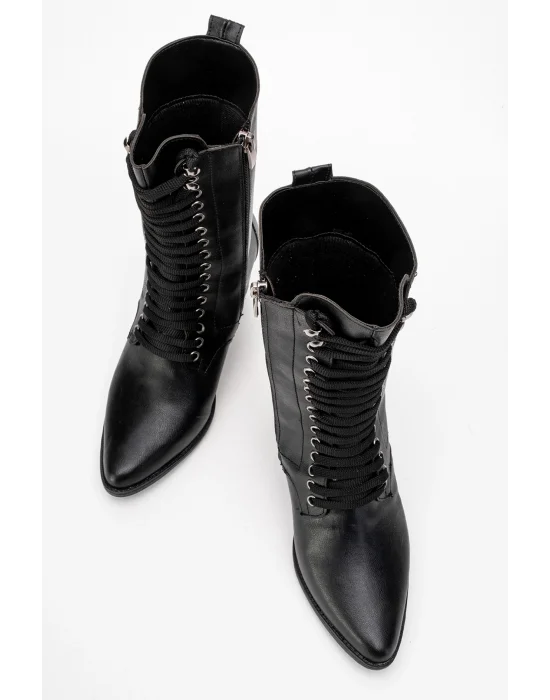 Maria Kadın Siyah Cilt Bağcıklı Postal Western Dallas Bot