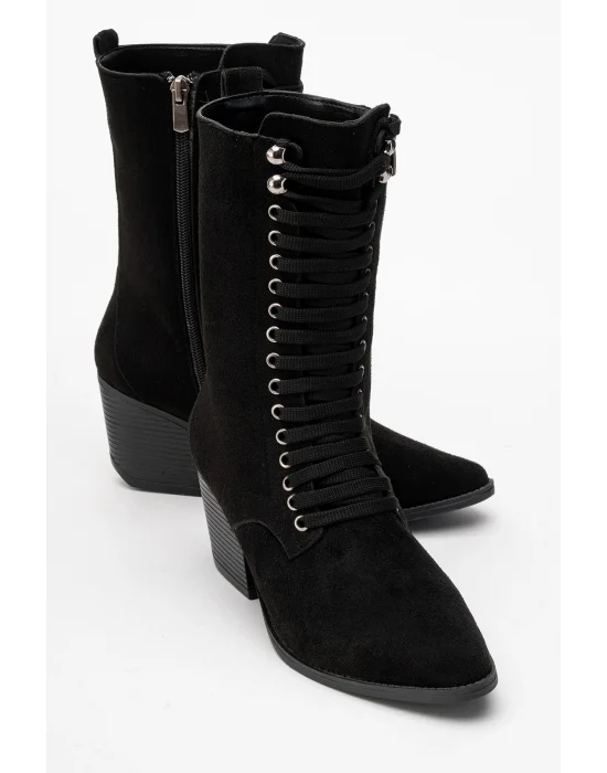 Maria Kadın Siyah Süet Bağcıklı Postal Western Dallas Bot