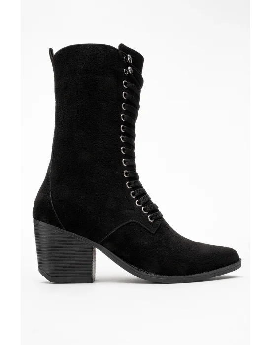 Maria Kadın Siyah Süet Bağcıklı Postal Western Dallas Bot