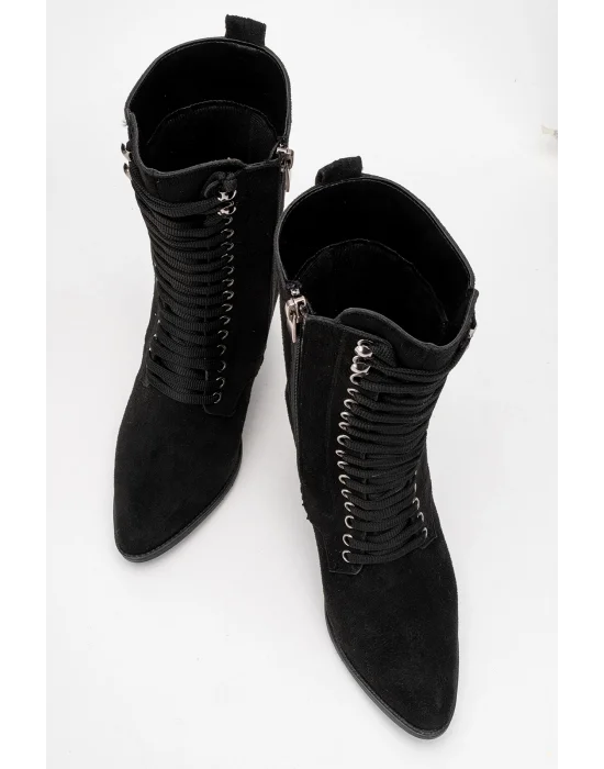 Maria Kadın Siyah Süet Bağcıklı Postal Western Dallas Bot