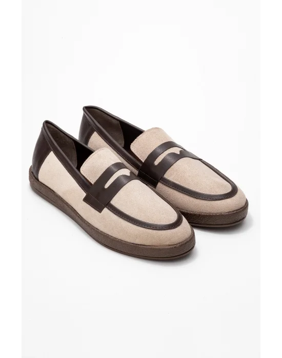 Livya Erkek Bej Süet Garnili Loafer Ayakkabı
