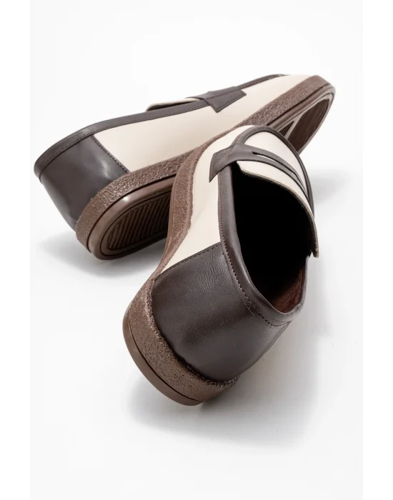 Livya Erkek Bej Garnili Suni Deri Loafer Ayakkabı