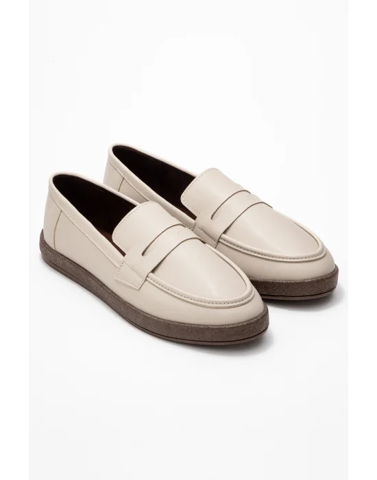Livya Erkek Bej Suni Deri Loafer Ayakkabı