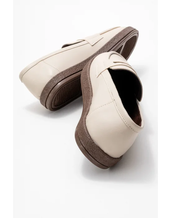 Livya Erkek Bej Suni Deri Loafer Ayakkabı