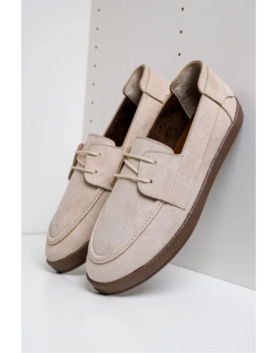 Rosa Erkek Bej Süet Bağcıklı Loafer Günlük Casual Ayakkabı