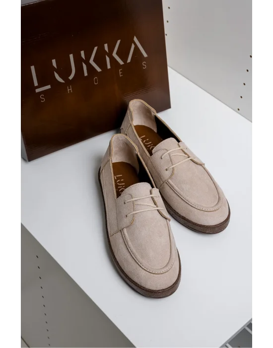 Rosa Erkek Bej Süet Bağcıklı Loafer Günlük Casual Ayakkabı