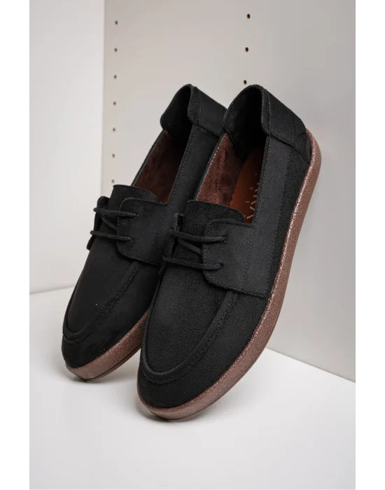 Rosa Erkek Siyah Süet Bağcıklı Loafer Günlük Casual Ayakkabı