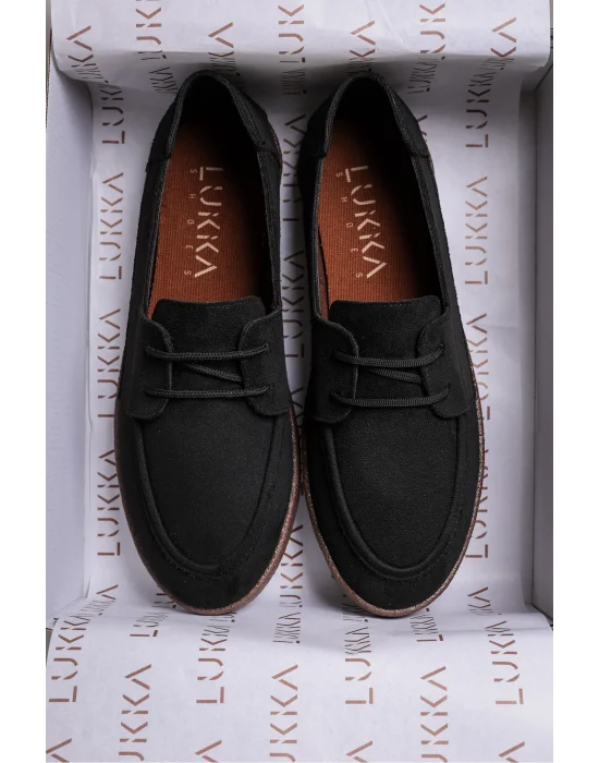 Rosa Erkek Siyah Süet Bağcıklı Loafer Günlük Casual Ayakkabı