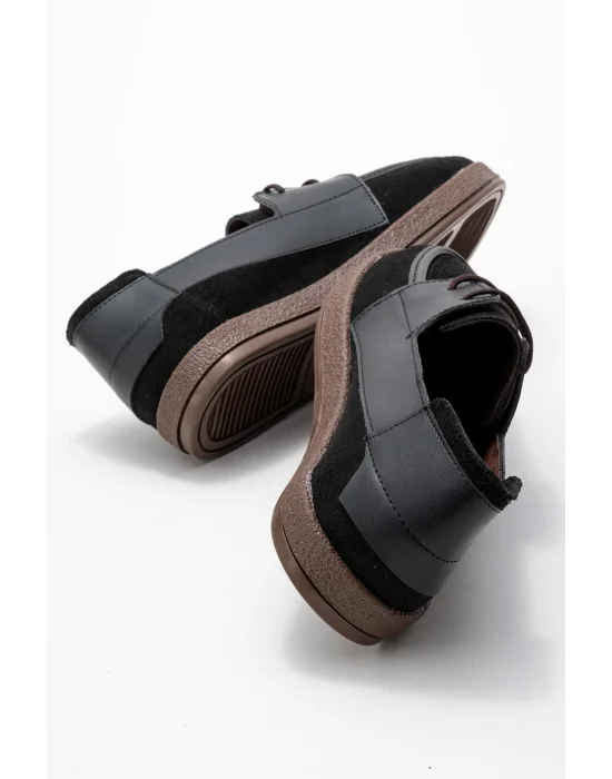 Rosa Erkek Siyah Süet Garnili Bağcıklı Loafer Günlük Casual Ayakkabı