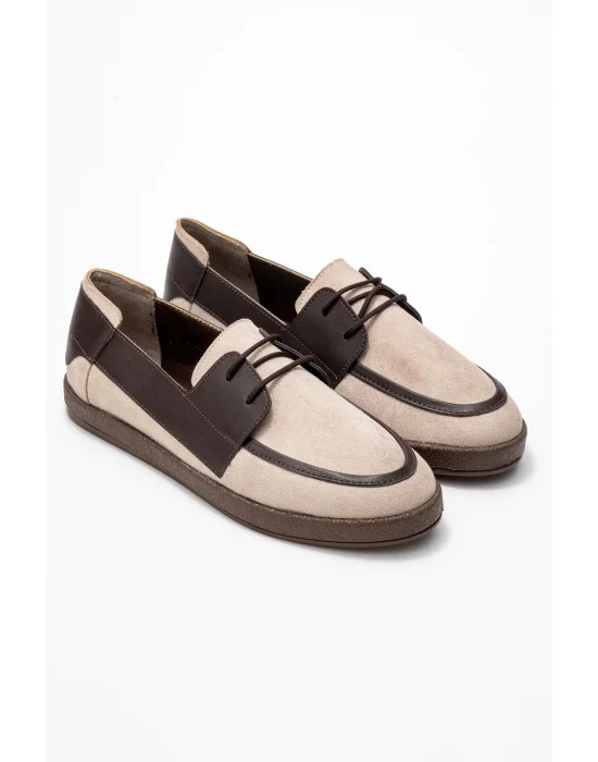 Rosa Erkek Bej Süet Garnili Bağcıklı Loafer Günlük Casual Ayakkabı