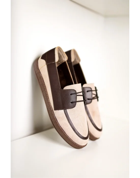 Rosa Erkek Bej Süet Garnili Bağcıklı Loafer Günlük Casual Ayakkabı