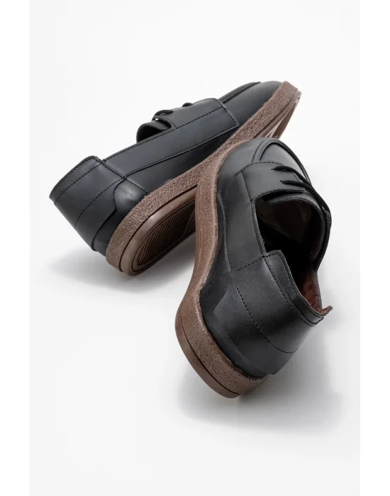 Rosa Erkek Siyah Suni Deri Bağcıklı Loafer Günlük Casual Ayakkabı