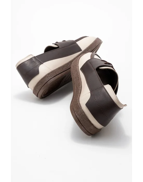 Rosa Erkek Bej Garnili Suni Deri Bağcıklı Loafer Günlük Casual Ayakkabı