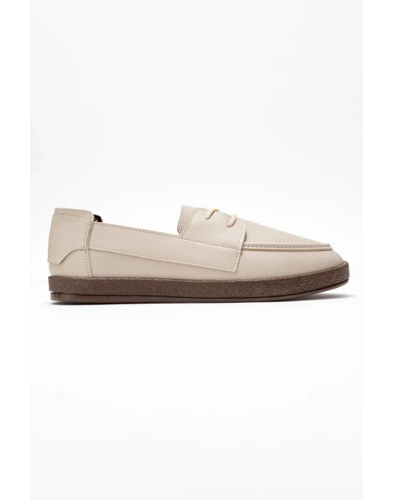 Rosa Erkek Bej Suni Deri Bağcıklı Loafer Günlük Casual Ayakkabı
