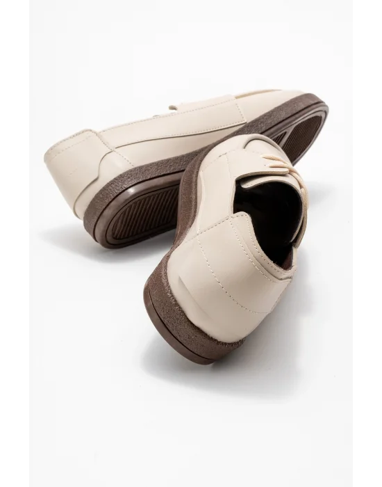 Rosa Erkek Bej Suni Deri Bağcıklı Loafer Günlük Casual Ayakkabı