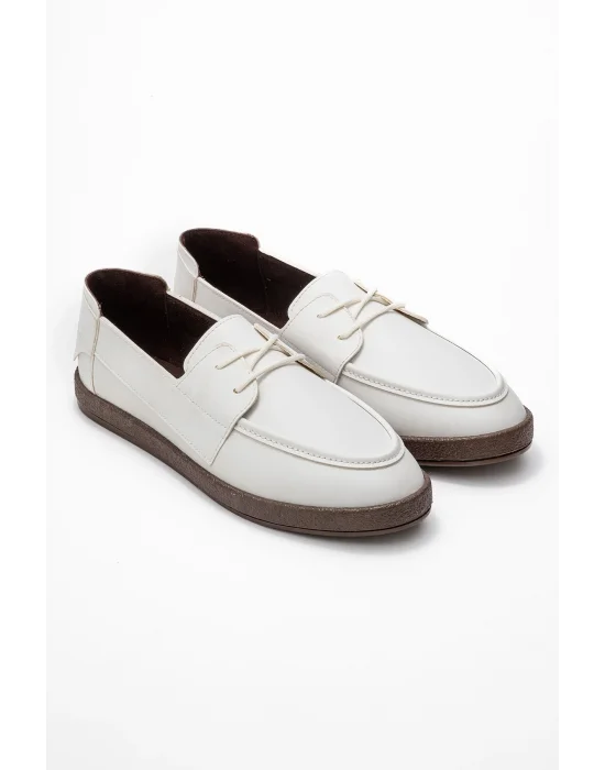 Rosa Erkek Suni Beyaz Deri Bağcıklı Loafer Günlük Casual Ayakkabı