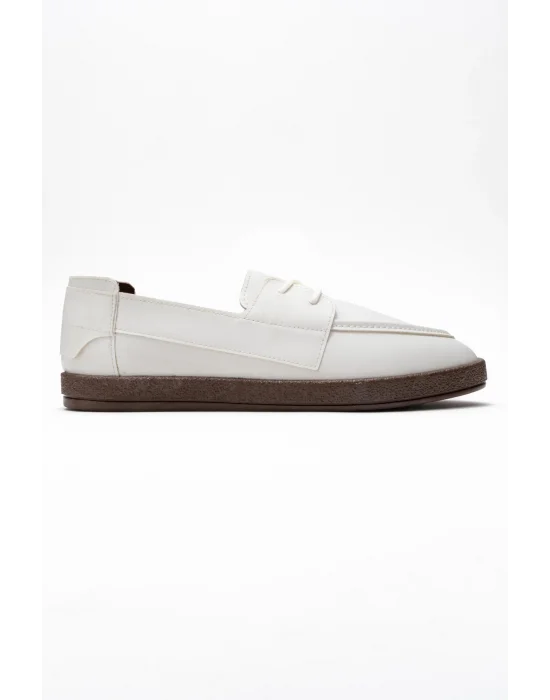Rosa Erkek Suni Beyaz Deri Bağcıklı Loafer Günlük Casual Ayakkabı