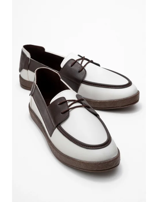 Rosa Erkek Suni Beyaz Garnili Deri Bağcıklı Loafer Günlük Casual Ayakkabı