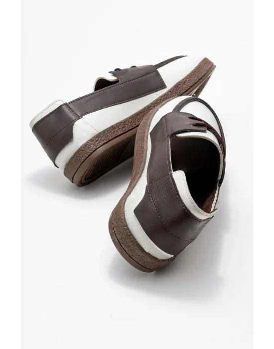 Rosa Erkek Suni Beyaz Garnili Deri Bağcıklı Loafer Günlük Casual Ayakkabı