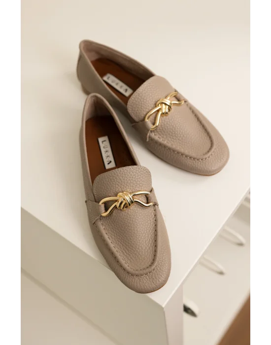 Hakiki Deri Cameron Kadın Vizyon Metal Tokalı Loafer Babet