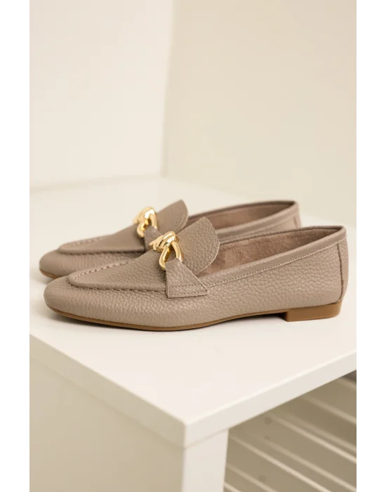 Hakiki Deri Cameron Kadın Vizyon Metal Tokalı Loafer Babet