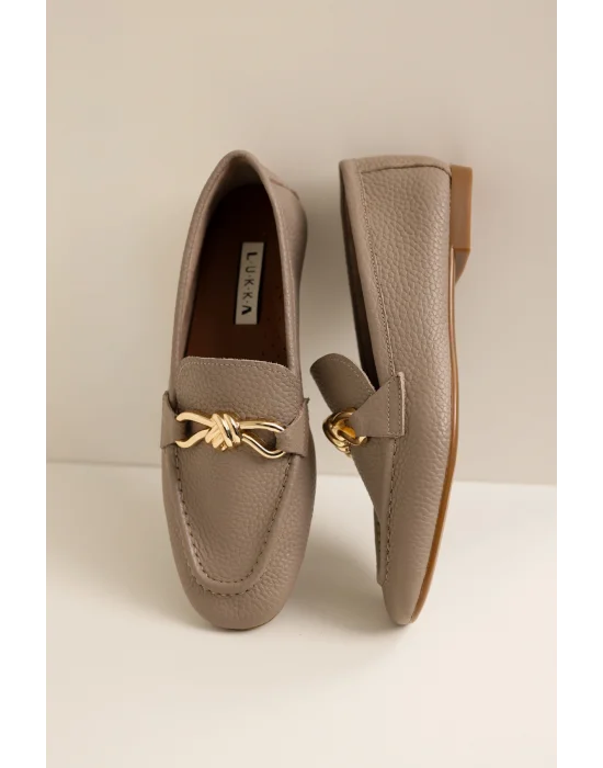 Hakiki Deri Cameron Kadın Vizyon Metal Tokalı Loafer Babet