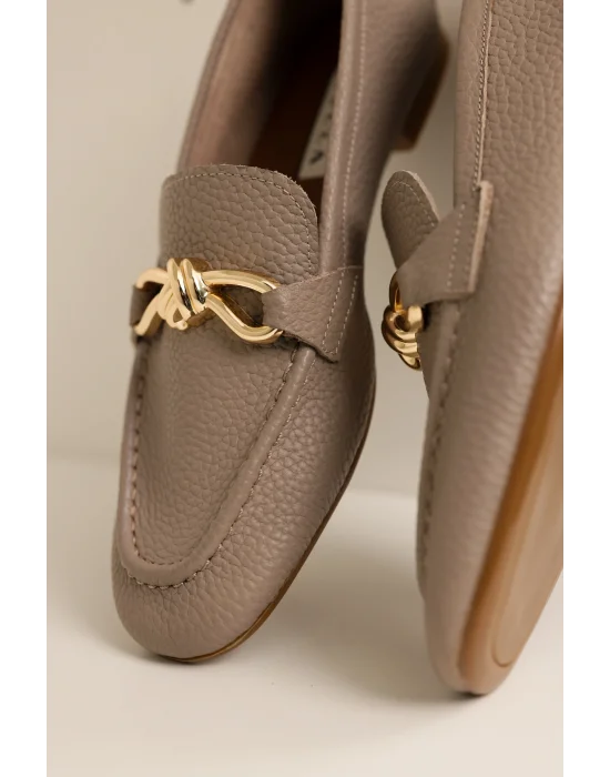 Hakiki Deri Cameron Kadın Vizyon Metal Tokalı Loafer Babet